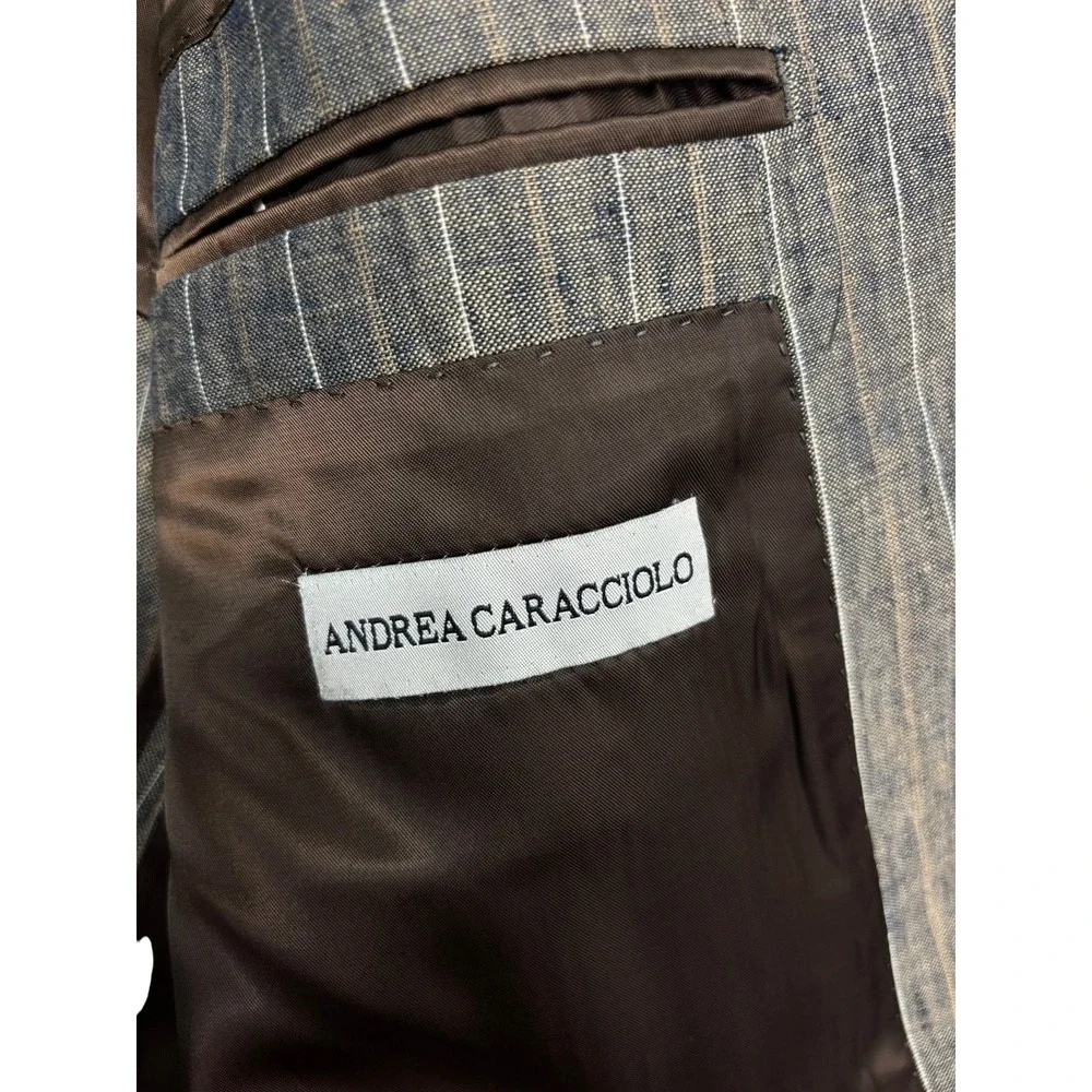 Andrea Caracciolo 44L 54 38x33 100% Linen Delave Stripe Sartoriale Italy Suit